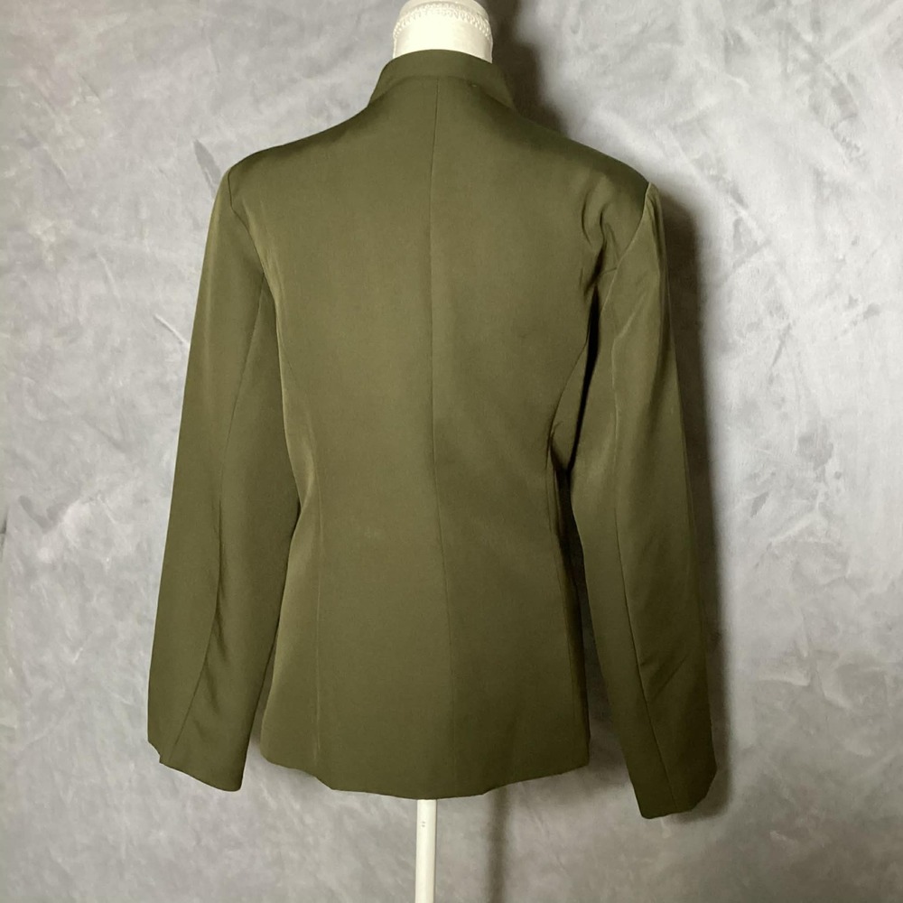 Olive Green Military Style Jacket XL Silver Button Front Structured Blazer - Picture 2 of 7